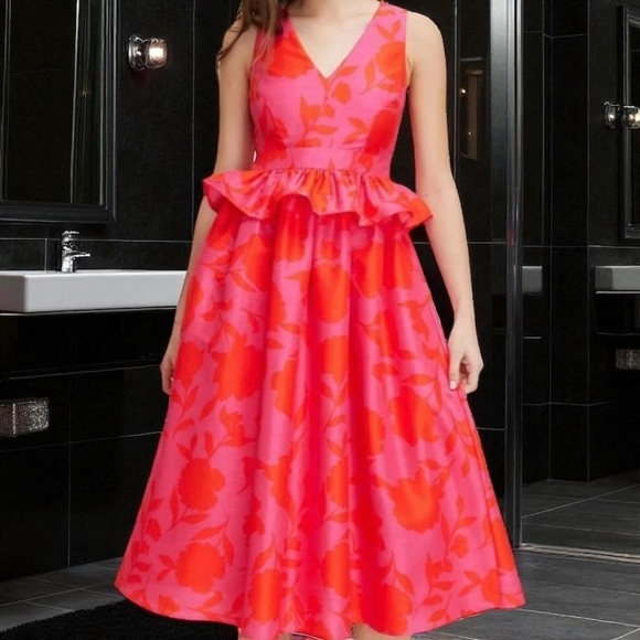 NWT Kate Spade for Target ‘Women’s Classic Rose Peplum Midi Dress’ in “Pink/Red” - Picture 1 of 16